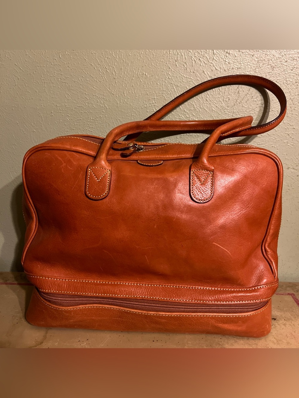 Bric’s Vintage Italian Leather Weekender Duffel Bag Cognac Tan Made in Italy